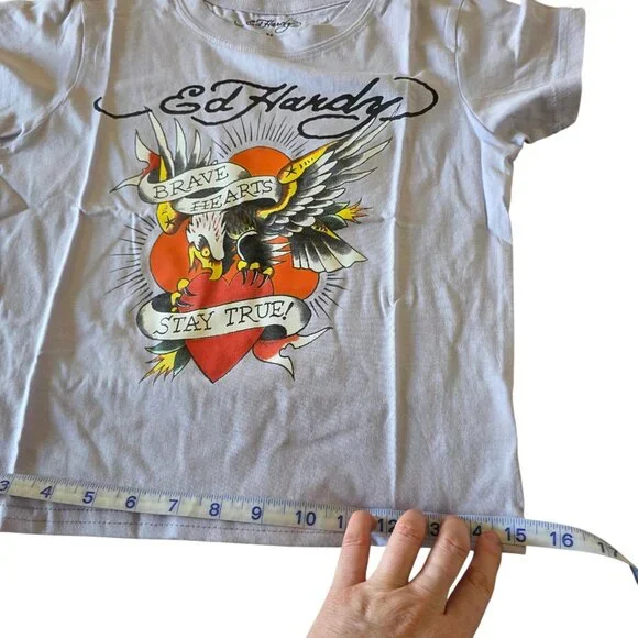 Ed Hardy Brave Hearts Eagle Tattoo Crop Top Y2K Purple Women’s M - Picture 12 of 13